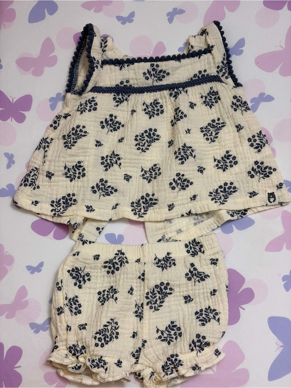 Cream & Navy Floral Baby Matching Underwear Set